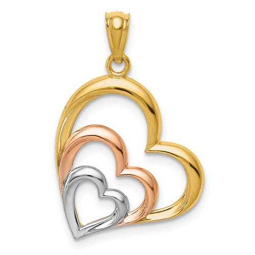 Image of 14k Yellow & Rose Gold with Rhodium Polished 3 Hearts Pendant D4356