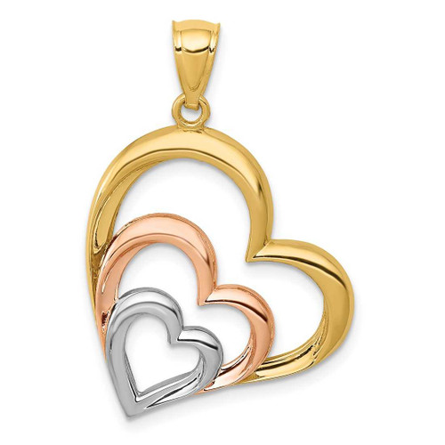 Image of 14k Yellow & Rose Gold with Rhodium Polished 3 Hearts Pendant K2551