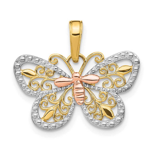 Image of 14k Yellow & Rose Gold with Rhodium Shiny-Cut Butterfly Pendant K4832