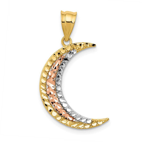 Image of 14k Yellow & Rose Gold with Rhodium Shiny-Cut Moon Pendant