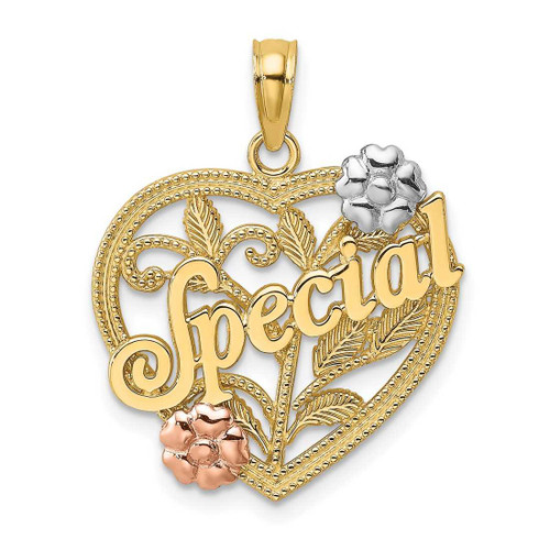 Image of 14k Yellow & Rose Gold with Rhodium Special On Heart w/ Flower Pendant