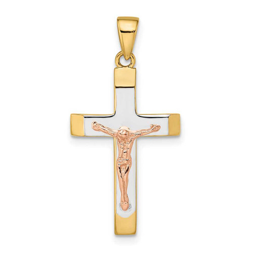 Image of 14K Yellow & Rose Gold with White Rhodium Beveled Large Crucifix Pendant
