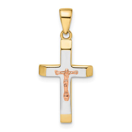 Image of 14K Yellow & Rose Gold with White Rhodium Beveled Medium Crucifix Pendant