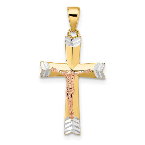 Image of 14K Yellow & Rose Gold with White Rhodium Diamond-cut Crucifix Pendant