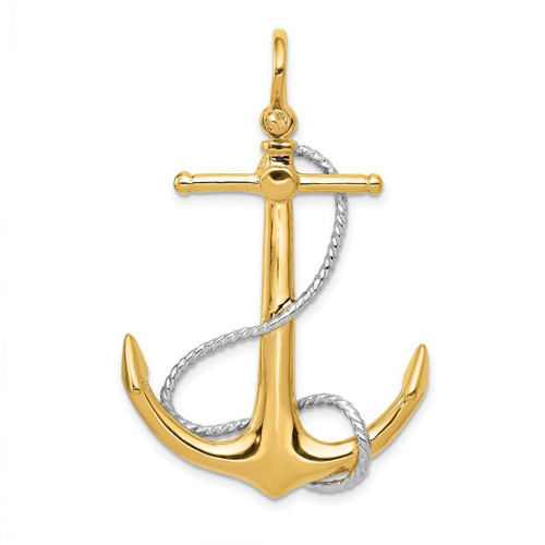 Image of 14K Yellow & White Gold 3-D Anchor w/ Entwined Rope Accent Pendant