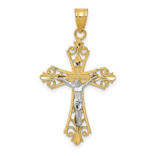 Image of 14K Yellow & White Gold Crucifix Cross w/ Jesus Pendant