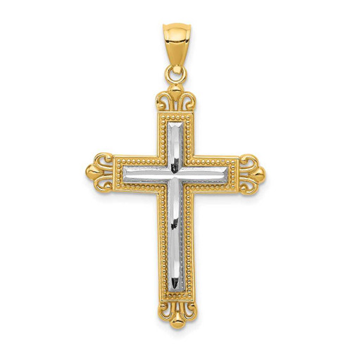 Image of 14K Yellow & White Gold Fleur De Lis Cross Pendant