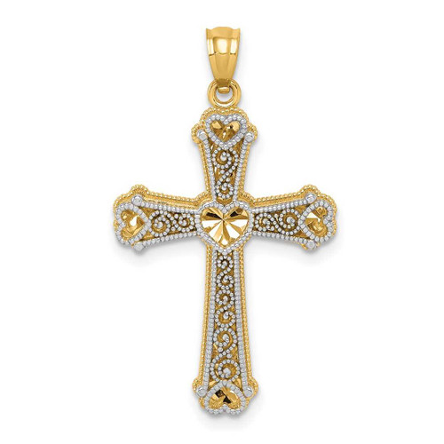 Image of 14K Yellow & White Gold Hearts Fancy Cross Pendant