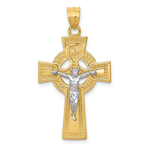 Image of 14K Yellow & White Gold Inri Celtic Crucifix Pendant