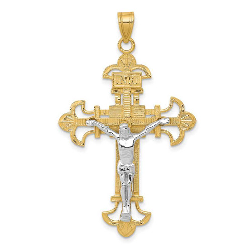 Image of 14K Yellow & White Gold Inri Fleur De Lis Crucifix Pendant D3672