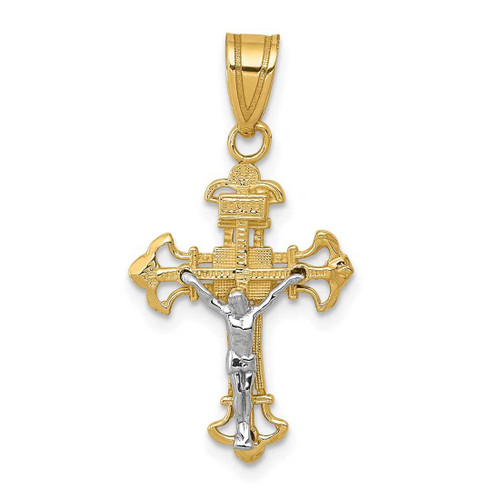 Image of 14K Yellow & White Gold Inri Fleur De Lis Crucifix Pendant D3675