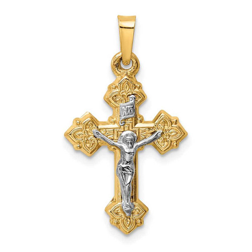 Image of 14K Yellow & White Gold Inri Hollow Budded Crucifix Pendant