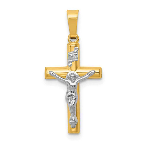 Image of 14K Yellow & White Gold Inri Hollow Latin Crucifix Pendant XR295