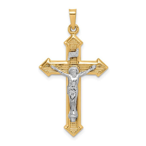 Image of 14K Yellow & White Gold Polished & Textured Inri Crucifix Pendant XR1659