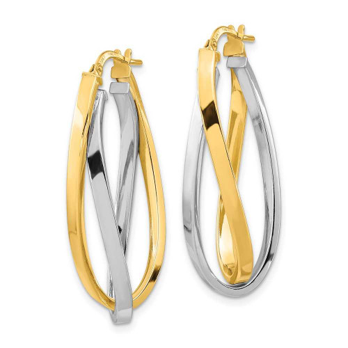 Image of 36.32mm 14k Yellow & White Gold Polished Oval Double Hoop Earrings