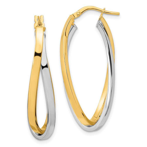 Image of 36.32mm 14k Yellow & White Gold Polished Oval Double Hoop Earrings