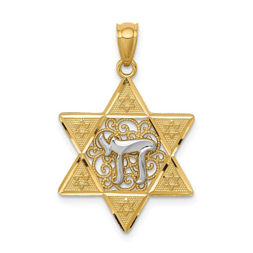 Image of 14K Yellow & White Gold Polished Star Of David w/ Chai Pendant