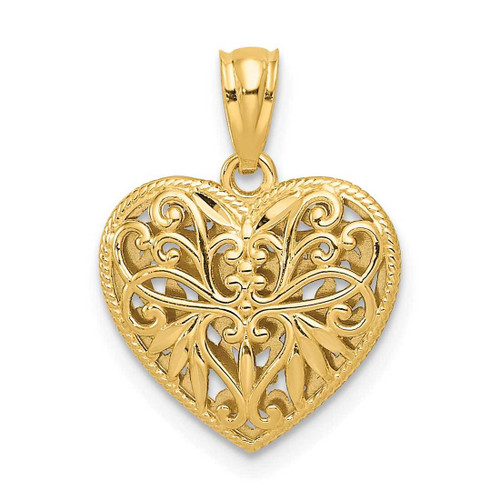 Image of 14K Yellow & White Gold Reversible Filigree Heart Pendant