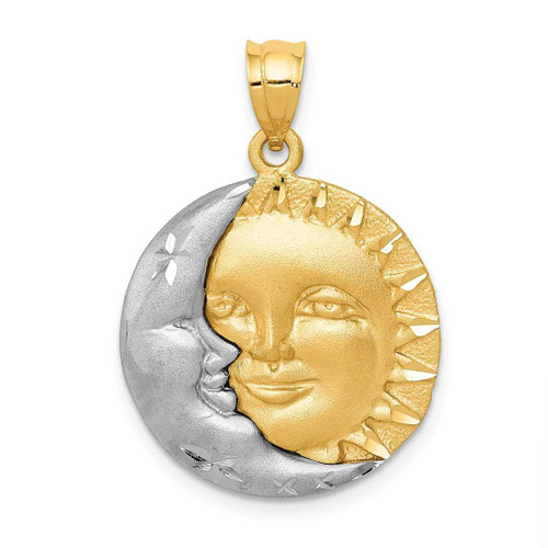 Image of 14K Yellow & White Gold Shiny-Cut Sun & Moon Pendant D8