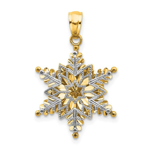 Image of 14K Yellow & White Gold Textured 2 Level Snowflake Pendant