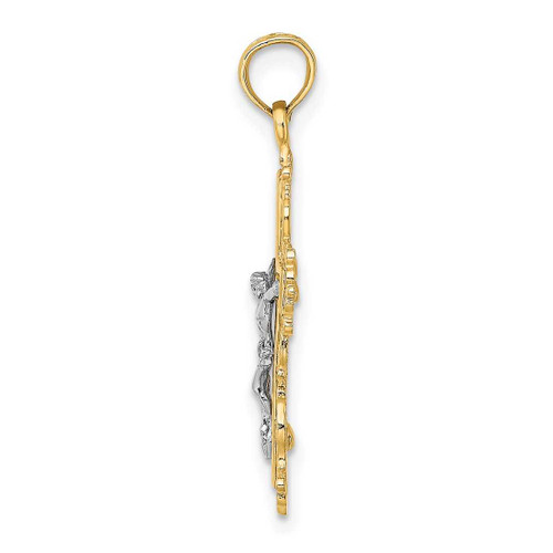 Image of 14k Yellow & White Gold Textured w/ Lace Trim Crucifix Pendant