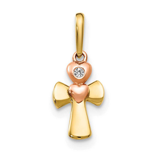 Image of 14k Yellow and Rose Gold CZ Childrens Cross Heart Pendant