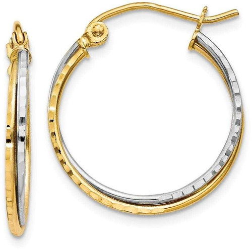 Image of 20mm 14k Yellow and White Gold Shiny-Cut Twisted Hoop Earrings