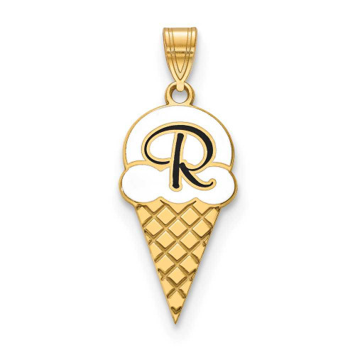 Image of 14k Yellow Gold & Enamel Ice Cream Cone Pendant w/ Initial