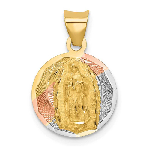 Image of 14K Yellow Gold & Rhodium & Shiny-Cut Lady Of Guadalupe Circle Pendant K5628