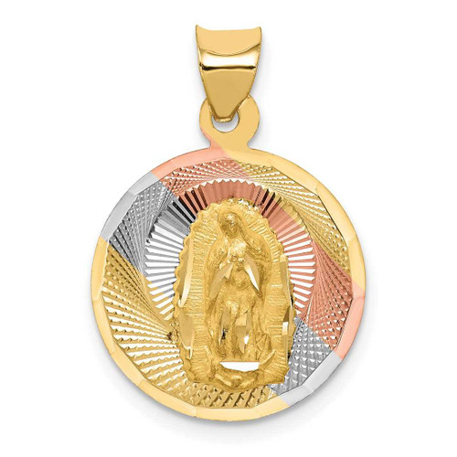 Image of 14K Yellow Gold & Rhodium & Shiny-Cut Lady Of Guadalupe Circle Pendant K5640