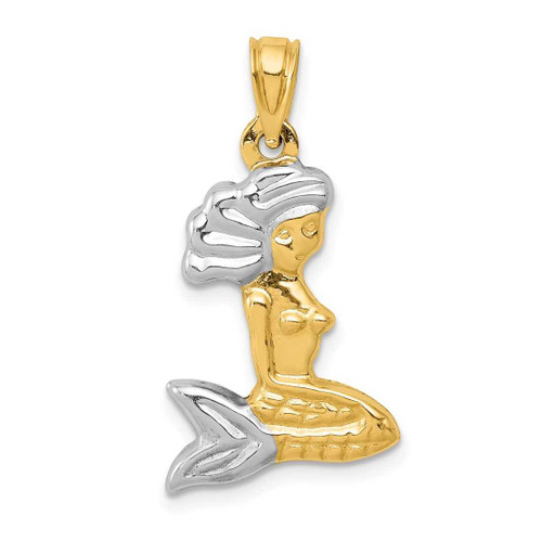 Image of 14K Yellow Gold & Rhodium 3-D Mermaid Pendant