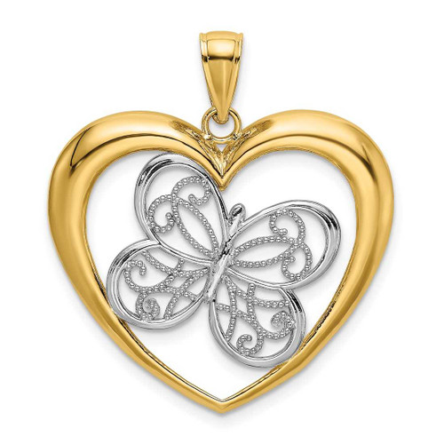 Image of 14K Yellow Gold & Rhodium Butterfly In Heart Pendant
