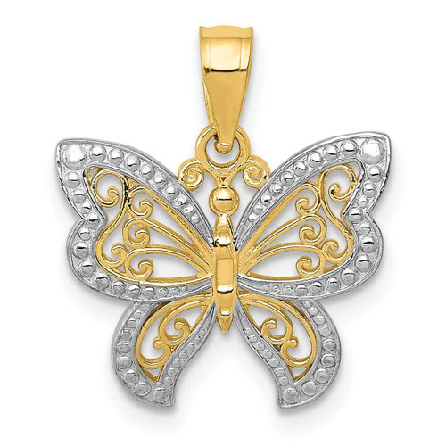 Image of 14K Yellow Gold & Rhodium Butterfly Pendant