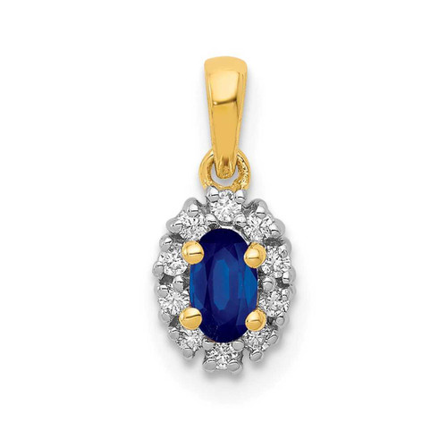 Image of 14K Yellow Gold & Rhodium Diamond & .32ctw Sapphire Oval Halo Pendant