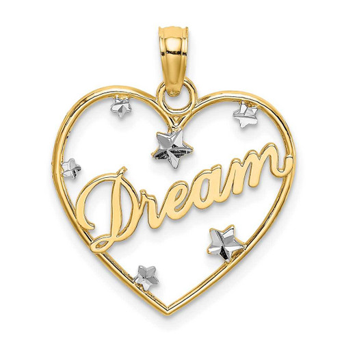 Image of 14K Yellow Gold & Rhodium Dream In Heart Frame w/ Shiny-Cut Star Accents Pendant