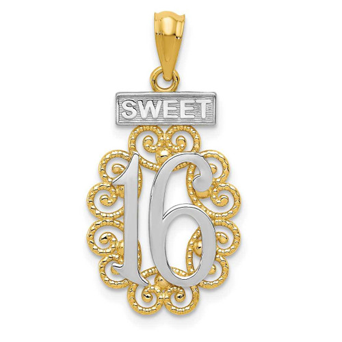 Image of 14K Yellow Gold & Rhodium Filigree Sweet 16 Pendant