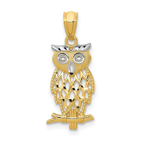 Image of 14K Yellow Gold & Rhodium Owl Pendant
