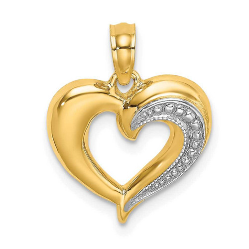 Image of 14K Yellow Gold & Rhodium Polished & Textured Heart Pendant