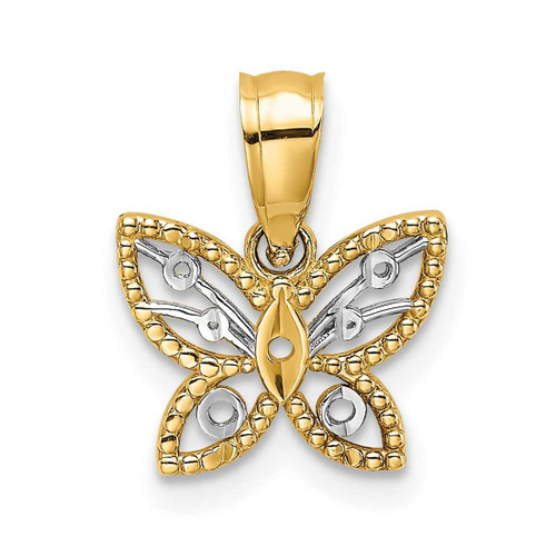 Image of 14K Yellow Gold & Rhodium-Plated Mini Shiny-Cut Butterfly Pendant