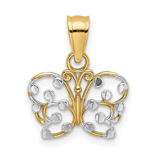 Image of 14K Yellow Gold & Rhodium-Plated Shiny-Cut Butterfly Pendant K9500