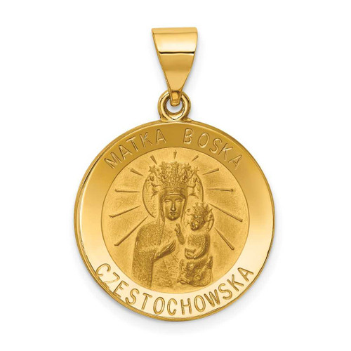 Image of 14K Yellow Gold & Satin Matka Boska Czestochowska Reversible Medal Pendant