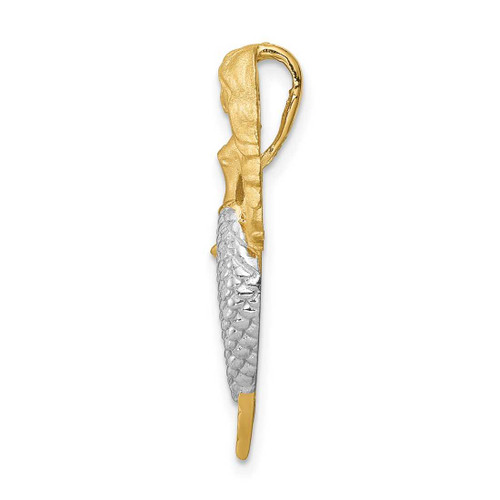 Image of 14k Yellow Gold & White Rhodium Brushed Mermaid Slide Pendant