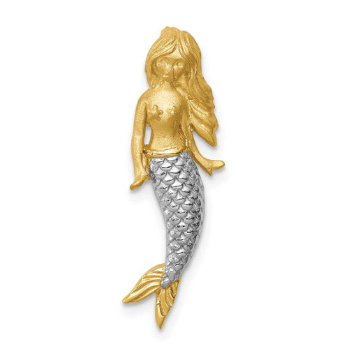 Image of 14k Yellow Gold & White Rhodium Brushed Mermaid Slide Pendant