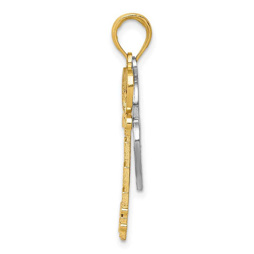 Image of 14K Yellow Gold & White Rhodium Polished Filigree Heart Key & Heart Lock Pendant