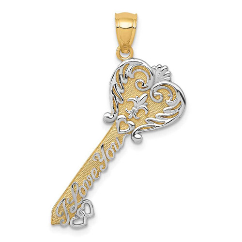 Image of 14K Yellow Gold & White Rhodium Polished I Love You Filigree Heart Key Pendant