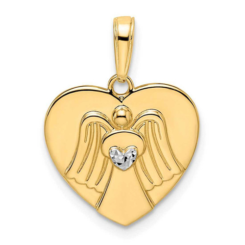 Image of 14k Yellow Gold & White Rhodium Shiny-Cut Angel on Heart Pendant