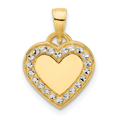 Image of 14k Yellow Gold & White Rhodium Shiny-Cut Border Heart Pendant