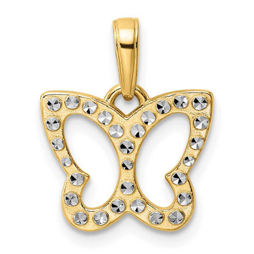 Image of 14k Yellow Gold & White Rhodium Shiny-Cut Butterfly Pendant M2969