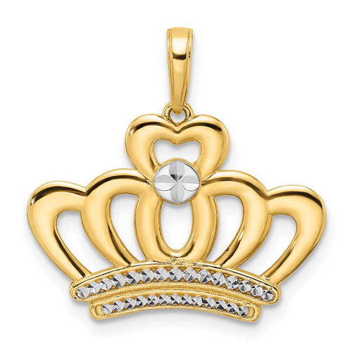 Image of 14k Yellow Gold & White Rhodium Shiny-Cut Crown Pendant M2958