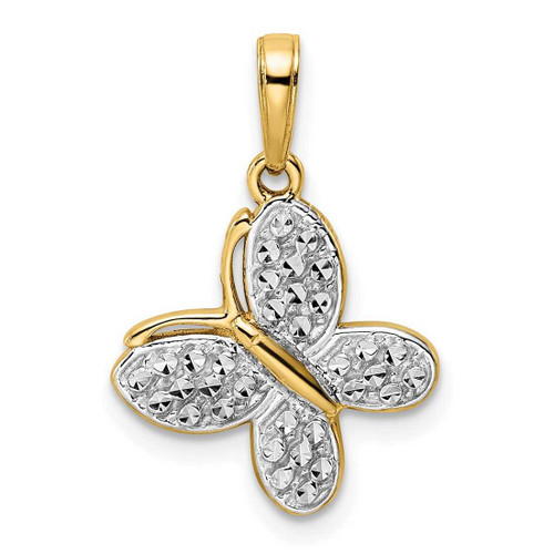 Image of 14k Yellow Gold & White Rhodium Shiny-Cut Fancy Butterfly Pendant